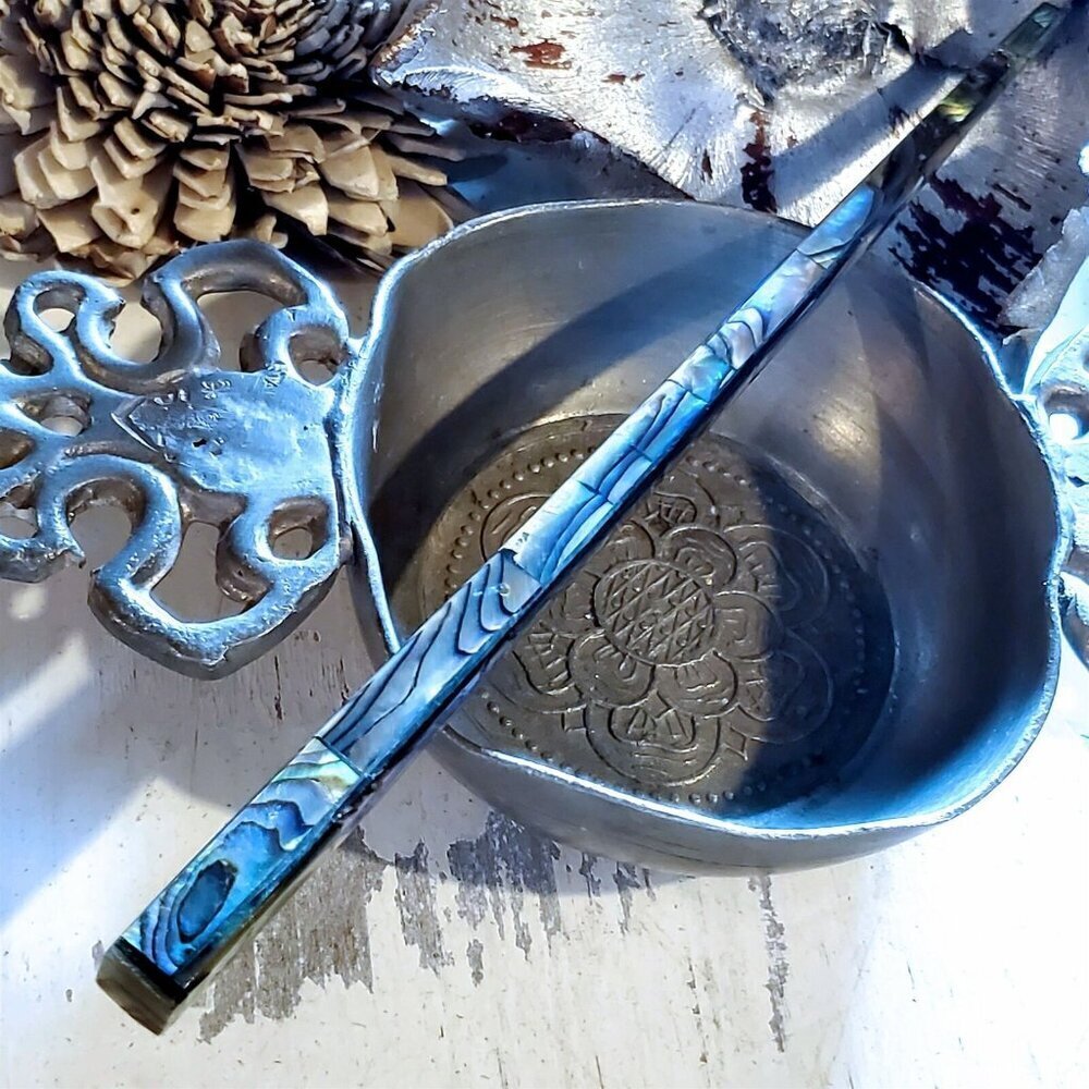 Artisan Natural Iridescent Philippines Paua Abalone Shell 7" Long Hair Stick